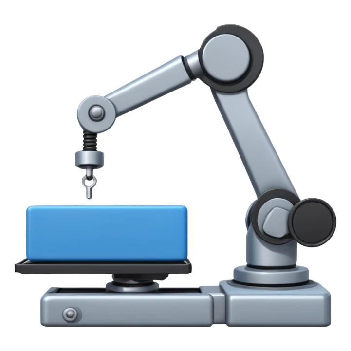 robot arm which is picking blue block on conveyor belt sticker