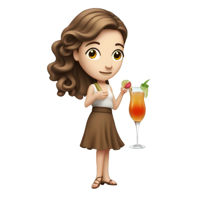 Dizzy White girl with long brown hair holding a cocktail sticker