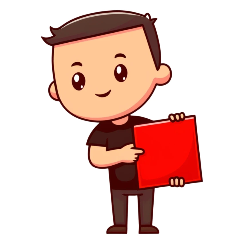 A man in a black t-shirt holding a red square, with the text "продающий красный" sticker