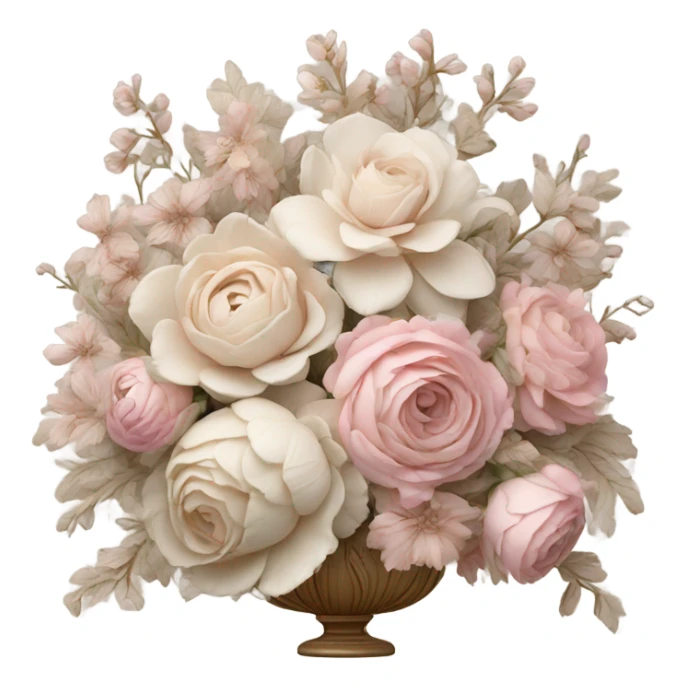 Realistic, detailed rococo floral arrangement, beige and pink sticker