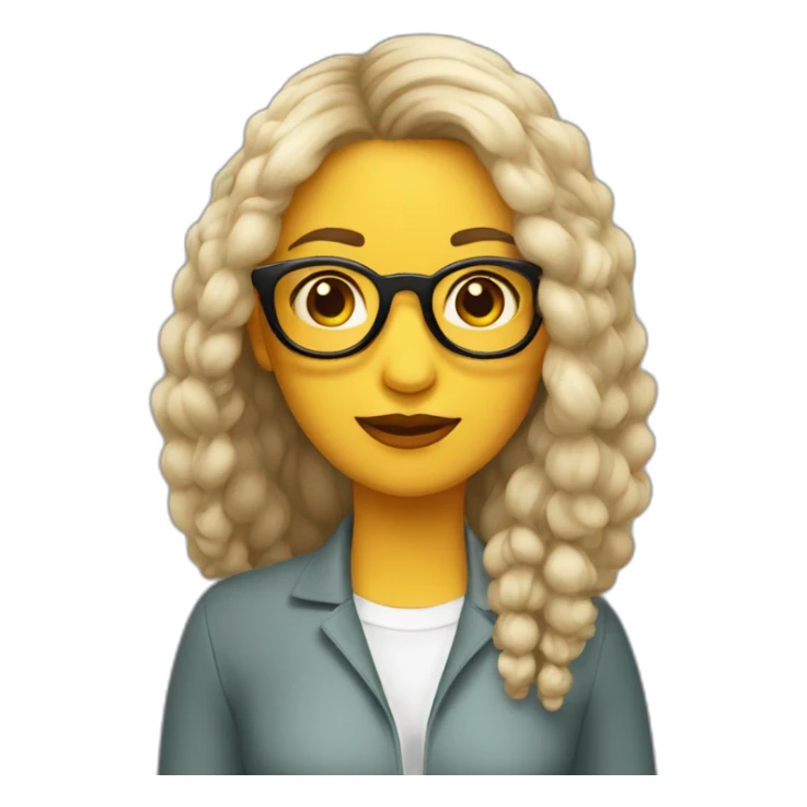 mujer pelo largo color café con lentes sticker