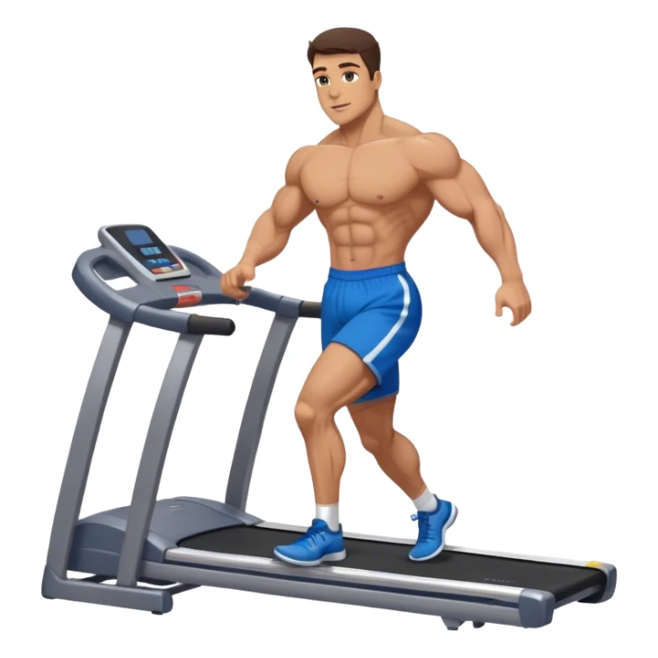 brunette male bodybuilder blue shorts treadmill sticker