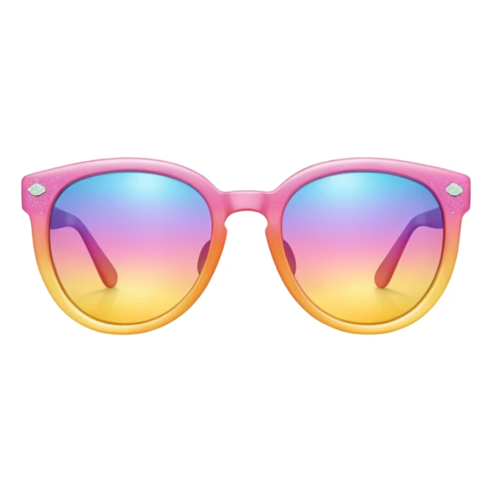 A colorful pair of shiny glossy gradients-colored smooth soft sparkly glittery sunny Pastel sunglasses (aesthetic, loose object, apparel), seen from the side, 3/4 angle sticker