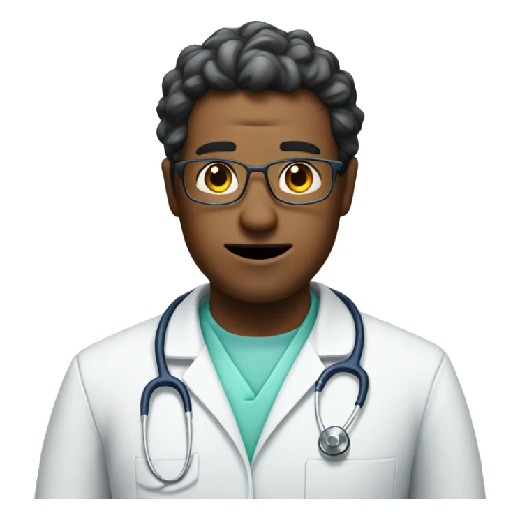  a doctor wearing only a scrub with a silly face expression sticker