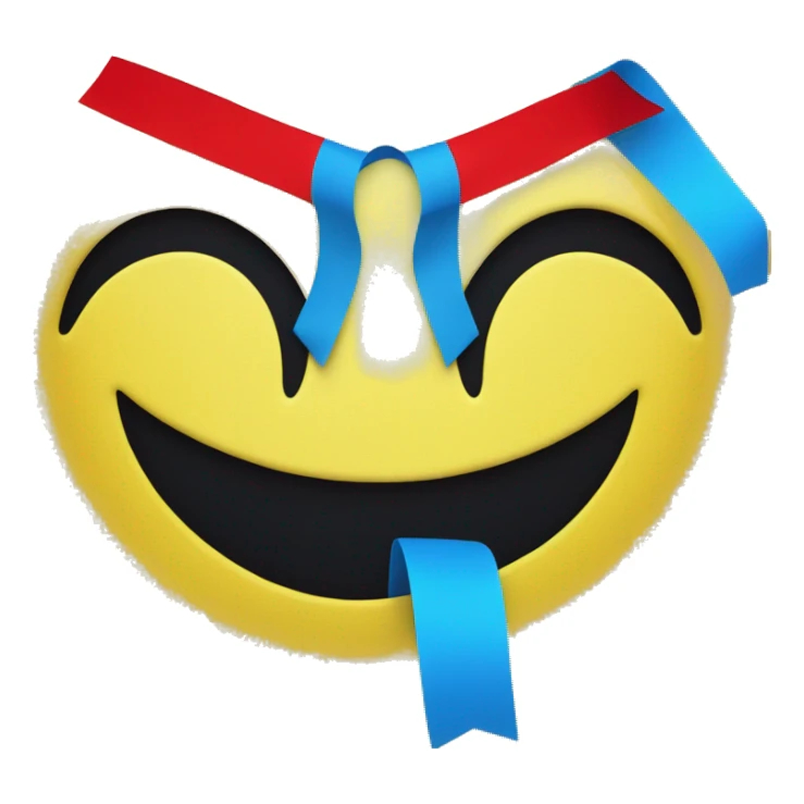 an upside down yellow smiley face with a red outline and a blue smile, the eyes are covered with blue tape sticker