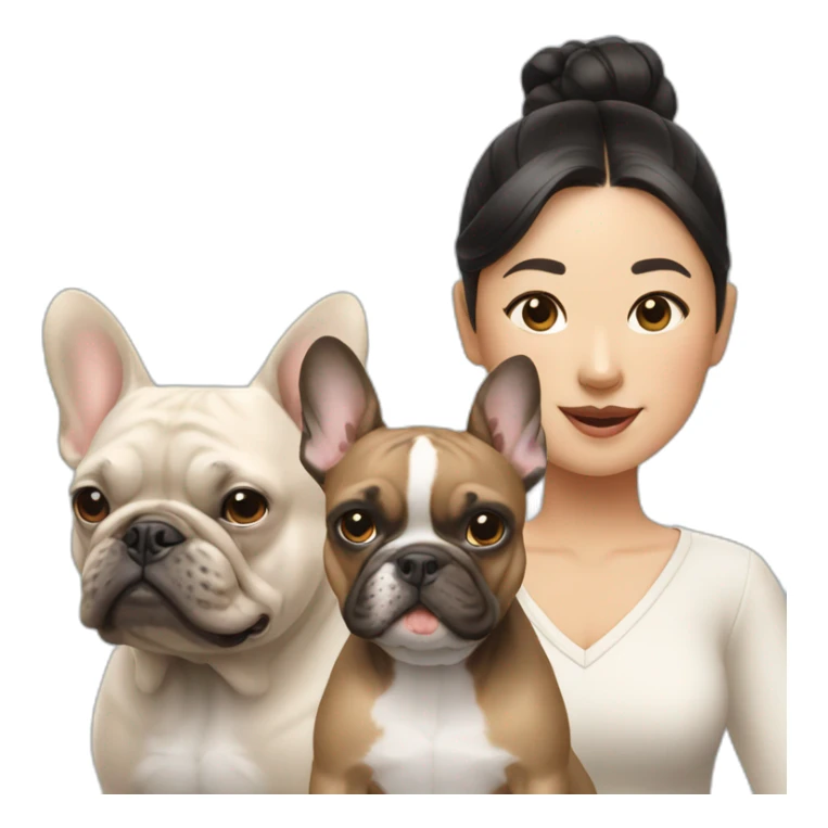 Asian woman with two Frenchie dogs sticker