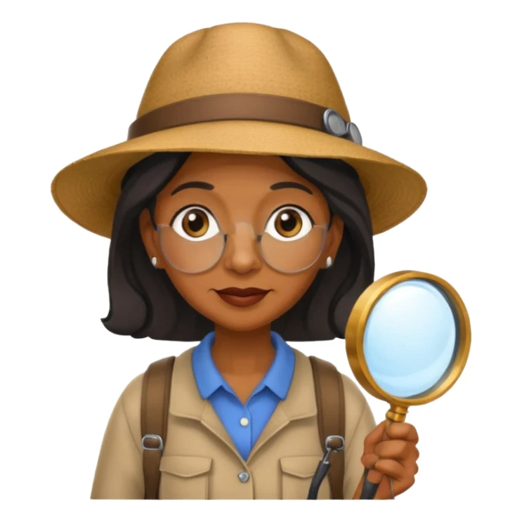 Explorer old black woman with hat and magnifying glass and backpack, portrait sticker