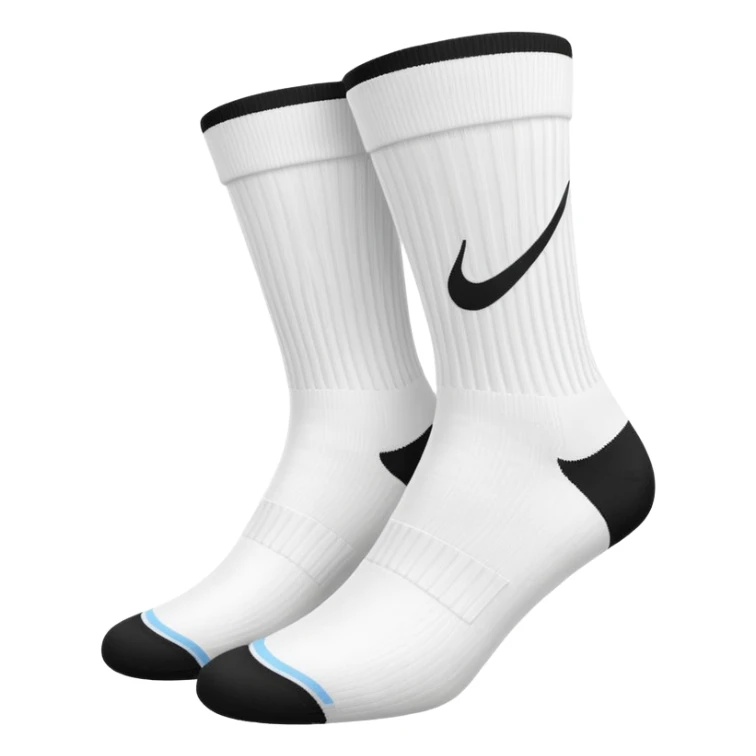 pair of white athletic socks with black swoosh logo sticker