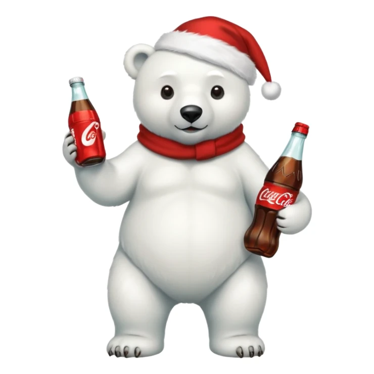 full body polar bear with christmas hat on with a bottle of coca cola  sticker