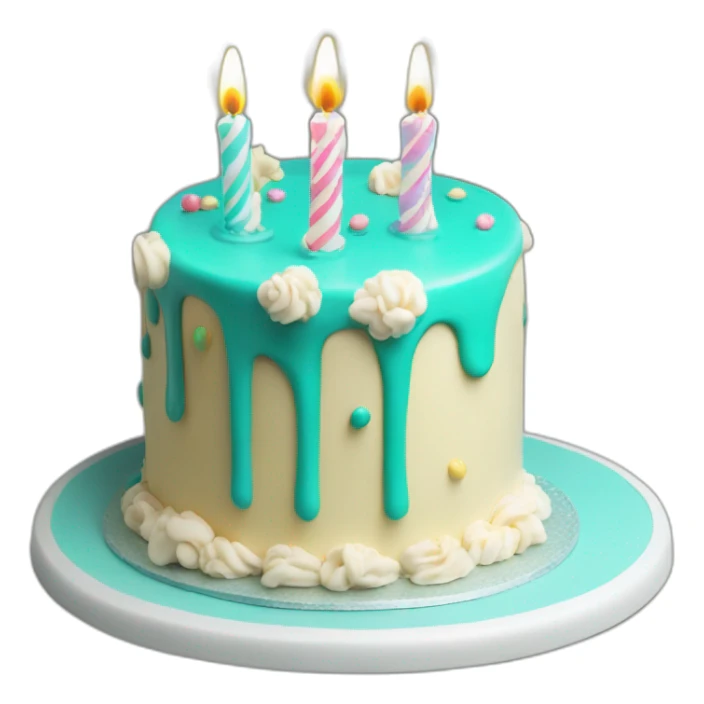 Birthday cake with word “Latona” in turquoise color sticker