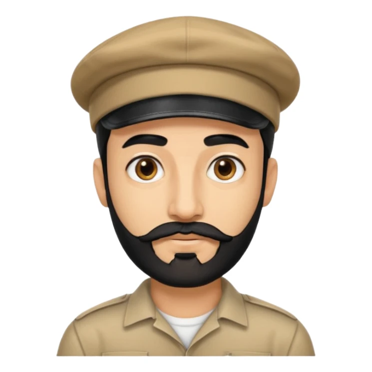 arabic streamer man with short black beard, short black mustache, black eyebrows, and a cap sticker
