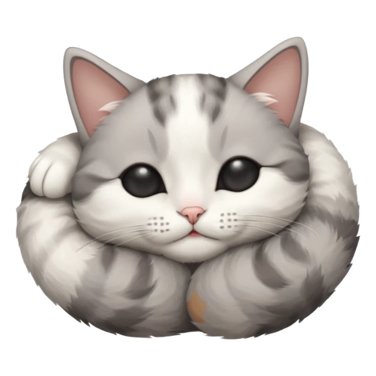 grey and white small cat with eyes closed lying down upside down tightly covering its own face sticker