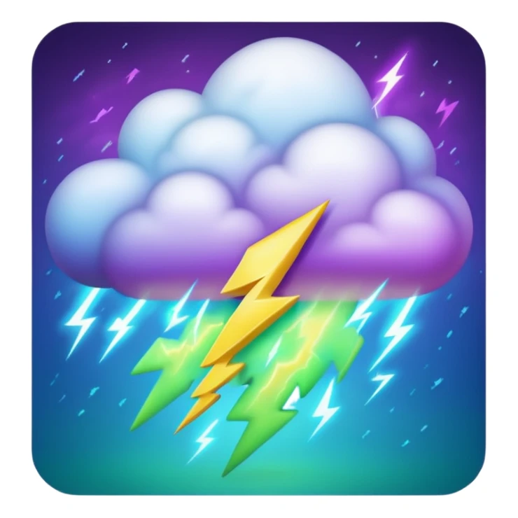 purple and green and blue gradient fluffy cloud with yellow  lightning sticker