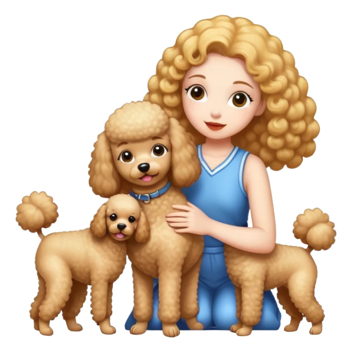 girl playing with 4 Poodles sticker