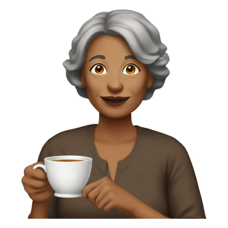 Middle Aged woman with brown pixi cut drinking tea sticker