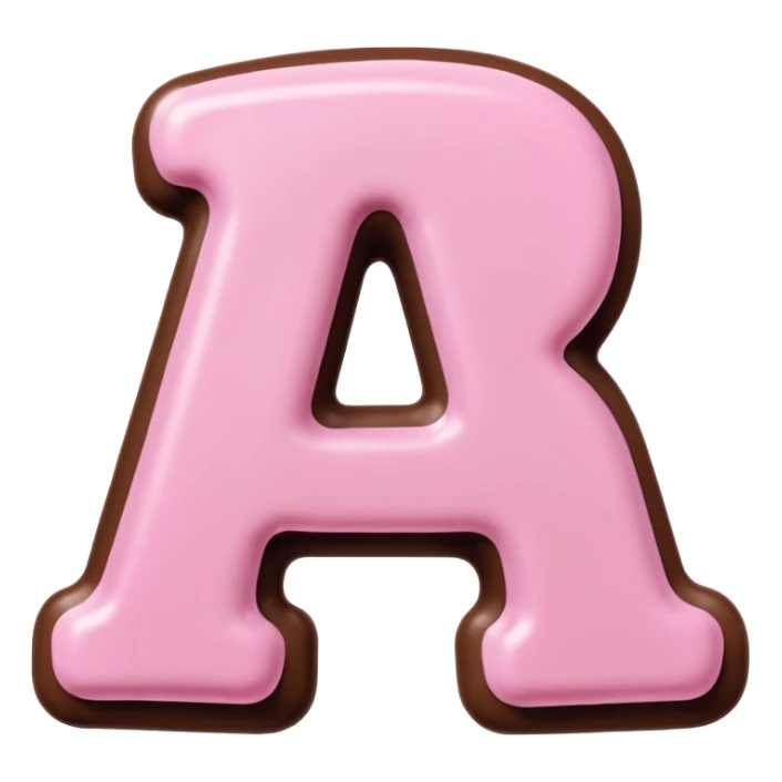 “Single pink bubble letter A, white outline, bottom dipped in chocolate with pink frosting drizzle, kawaii style, glossy, soft shading, clean outline, transparent background, Discord emoji size” sticker