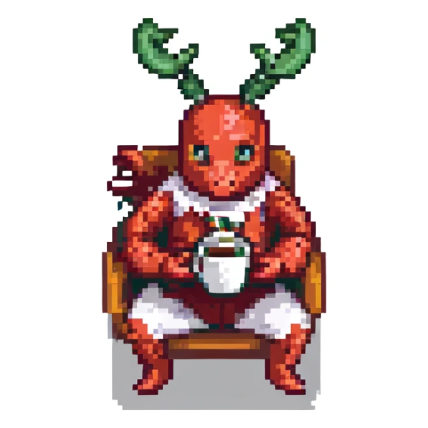 man in a lobster costume sipping coffee sticker