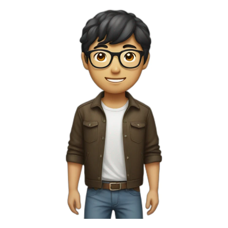 asian boy in specs riding a horse sticker