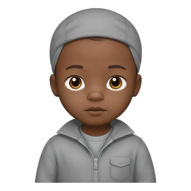 Black baby with straight face in a grey jumpsuit sticker