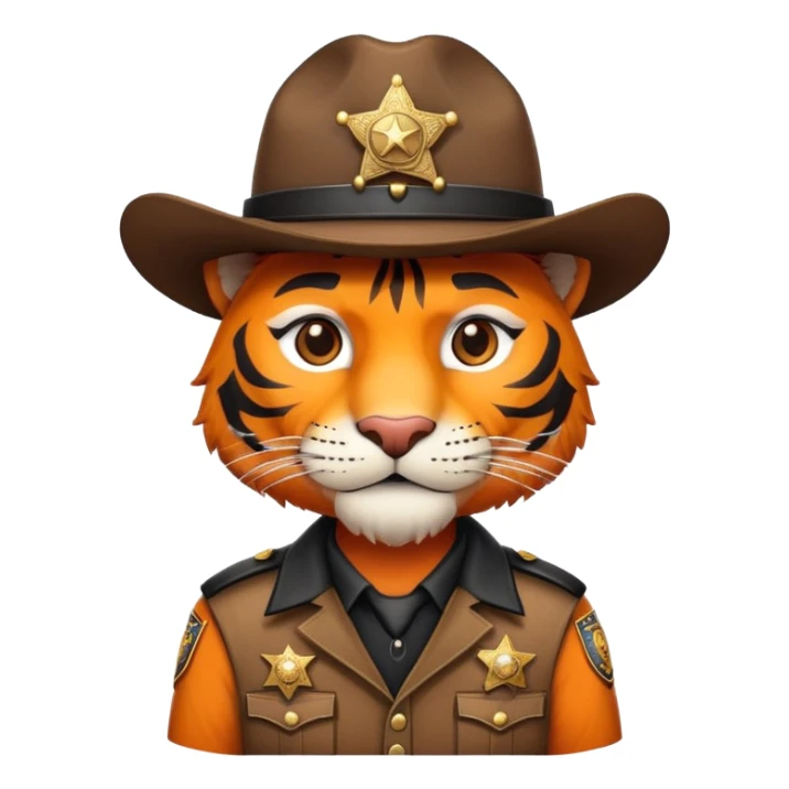 Wild west tiger sheriff with badge and hat sticker