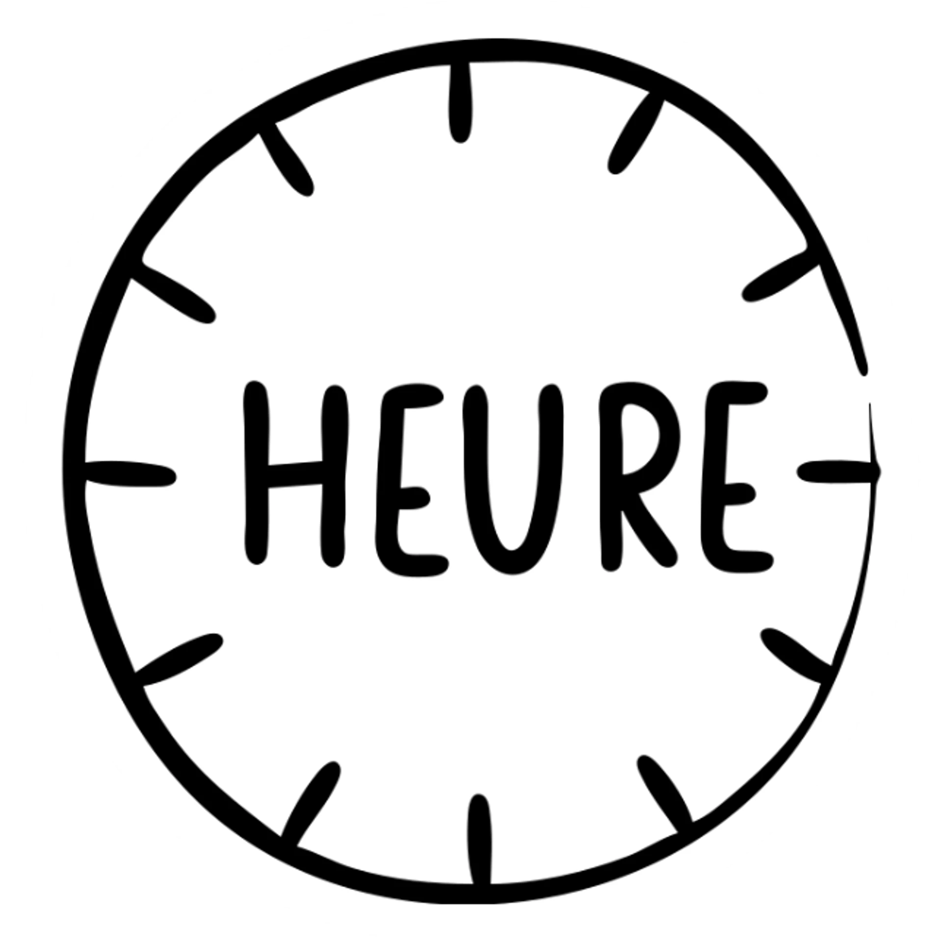 A clock icon with the text "HEURE" sticker