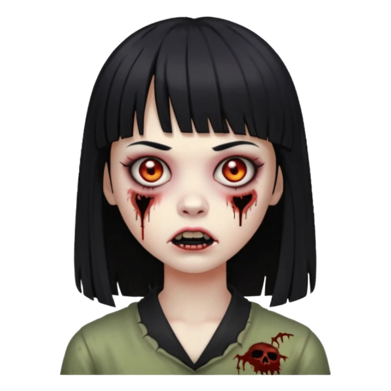 Faça uma menina de cabelo liso preto com franja zumbi sticker