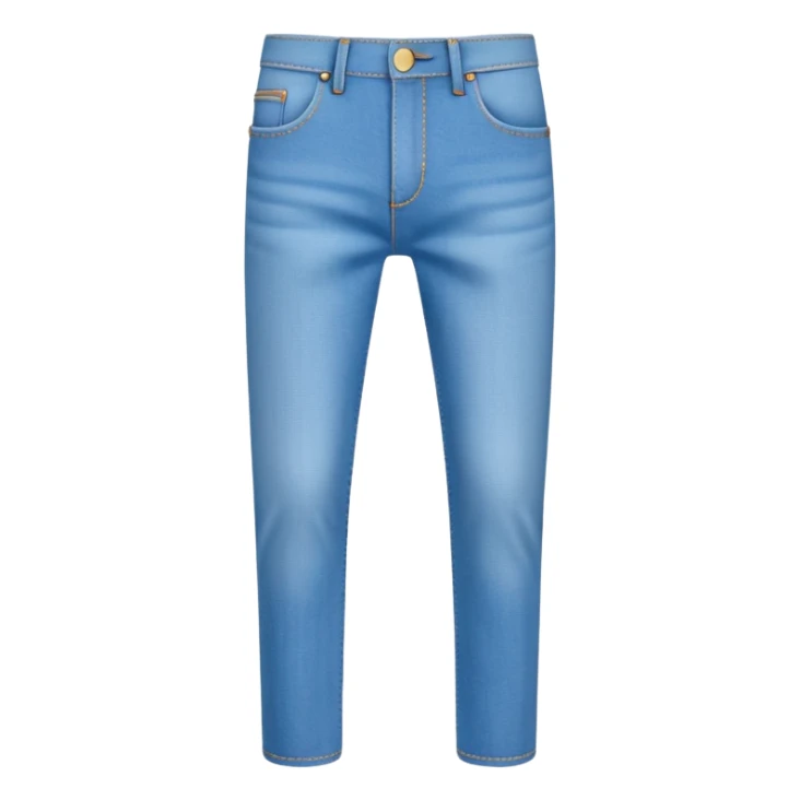 A 3D cartoon sky-blue denim jeans with pockets and stitching details, casual slim fit, clean isolated background, Memoji-style. sticker