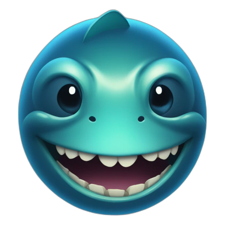 dark blue magic fat thing with a cyen face and a cyan fish fin and a big open mouth sticker