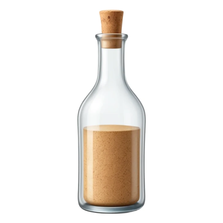 tall slender glass bottle with long neck and simple cork or screw cap, clear glass, transparent colorless liquid inside, elegant curved silhouette, no label or extras, apple emoji style, soft lighting, transparent background, emoji scale sticker