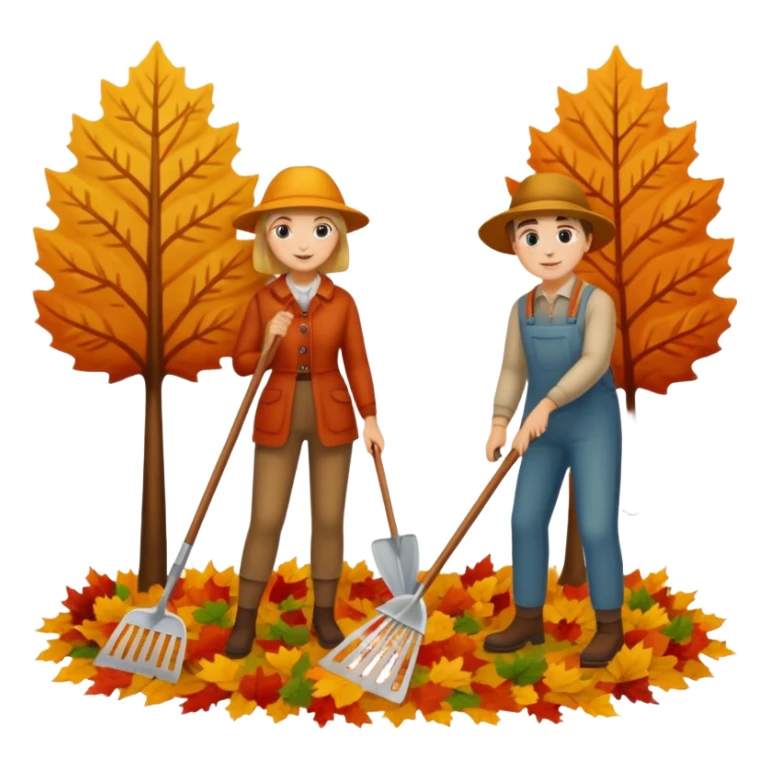 a couple man and woman racking leafs sticker