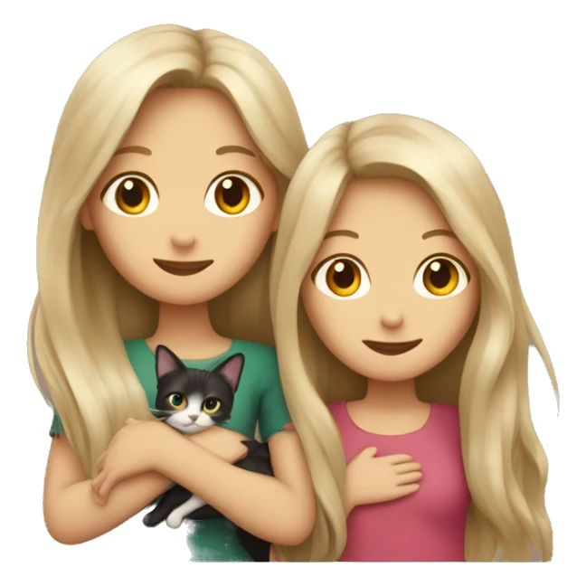 Two long hair girls and two cats in hands sticker