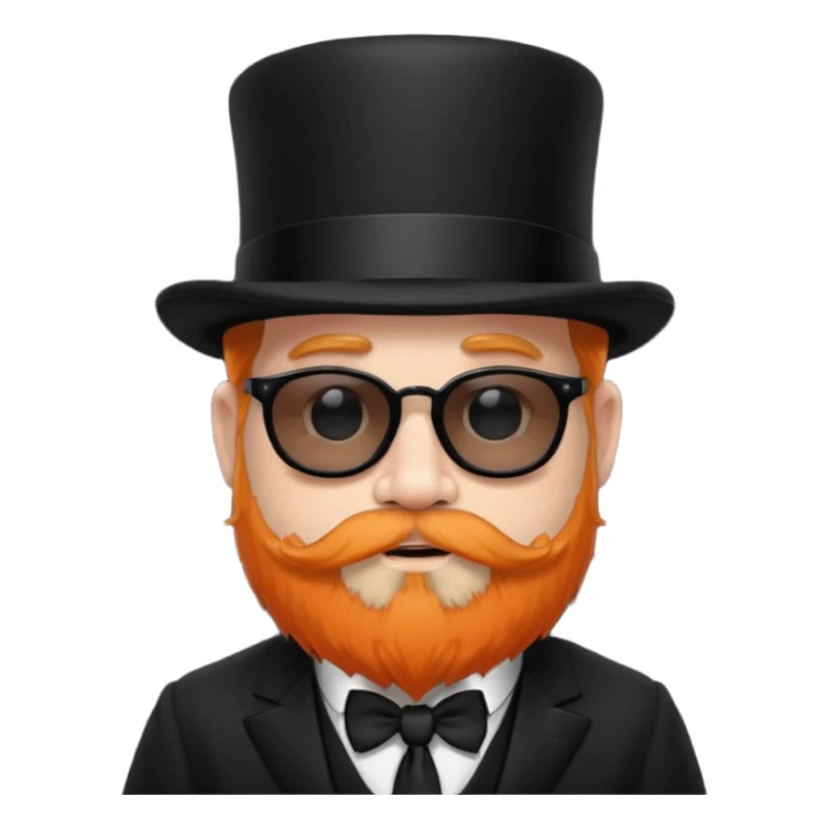 dwarf with a beard, a hairy body black sunglasses and a black top hat on his head. He also has a black tie on his chest. His nose is orange and his skin is pale white. sticker