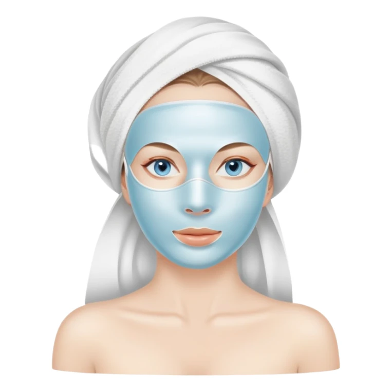 Lady with blue eyes face, white cream mask spa beauty full face relaxing sticker