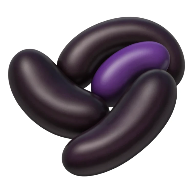 black beans, small scatter or mound, shiny oval, smooth, deep black to dark purple, slightly curved, natural sheen, subtle texture, no plate, dish, packaging, or faces, clean 3D, soft shadows, transparent background, emoji scale sticker