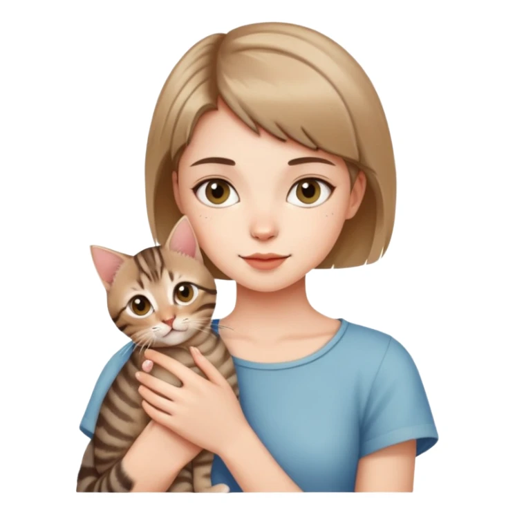 A beautiful girl holding a tabby cat kitten short haired sticker