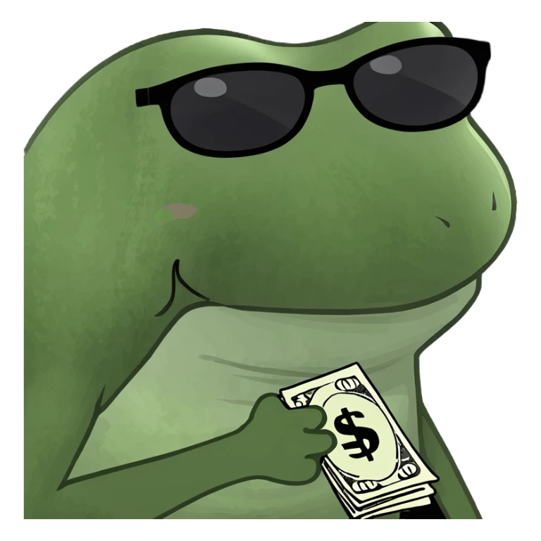 bufo frog with dollar sign sunglasses, grinning sticker