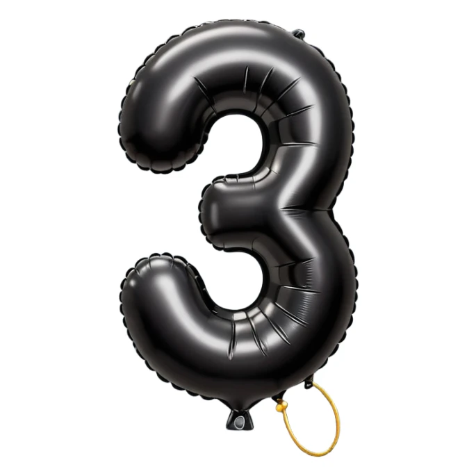 shiny black balloon number 1 with a string, classic emoji style sticker