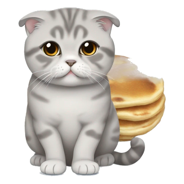 chubby grey scottish fold with blue eyes eating pancakes sticker