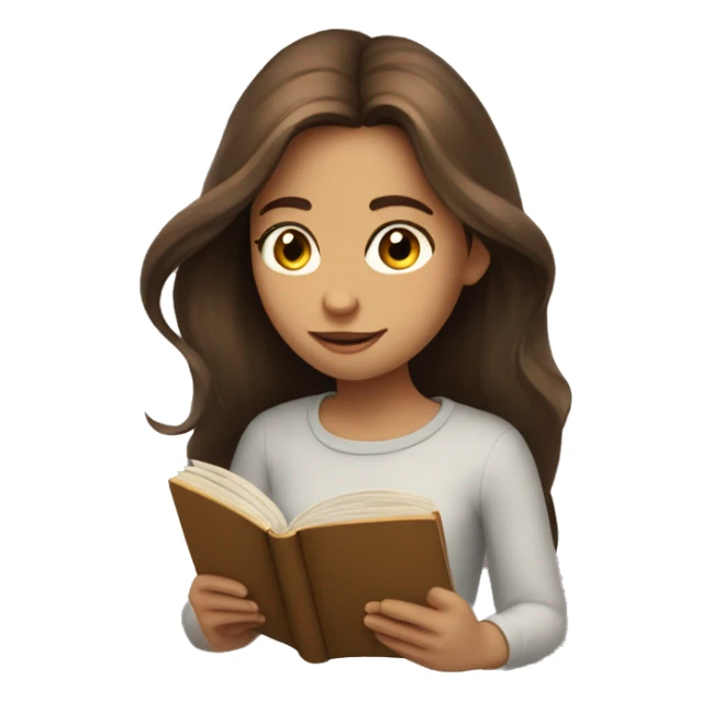 A girl with long brown hair reading a book no glasses sticker