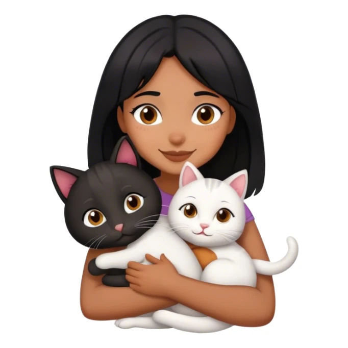 happy black haired girl hugging 3 cats  sticker