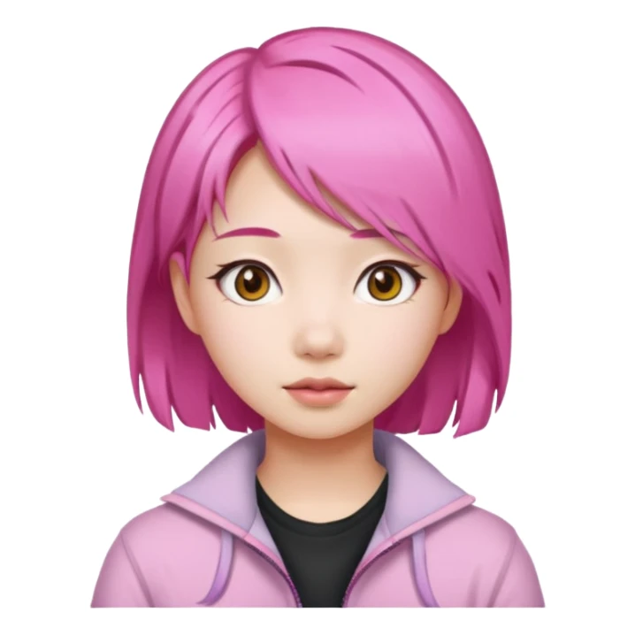 asian emoji girl  face with pink hair  sticker