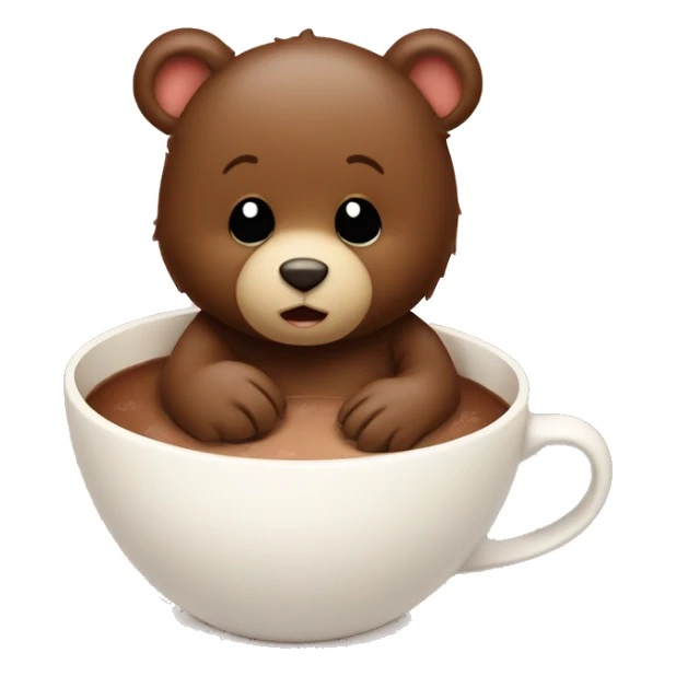Baby bear inside of a cup of hot cocoa brown sticker
