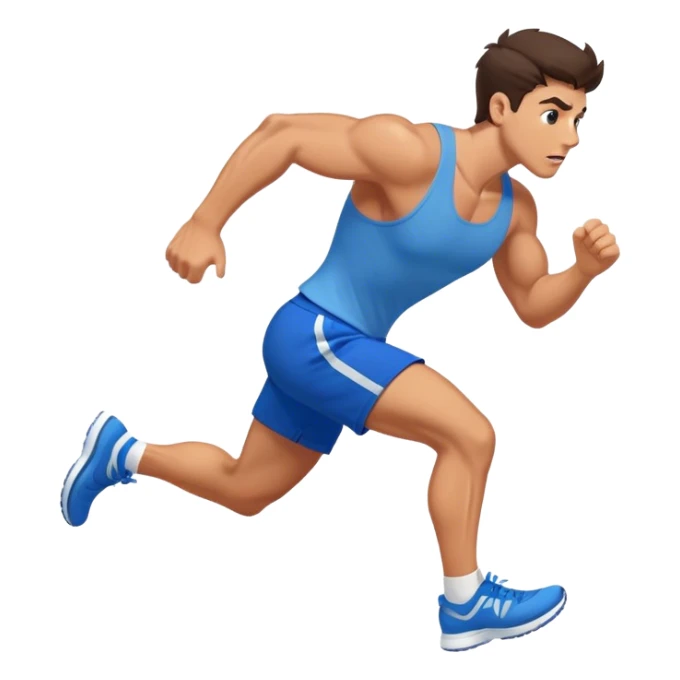 brunette buff man with blue shorts running very fast sticker