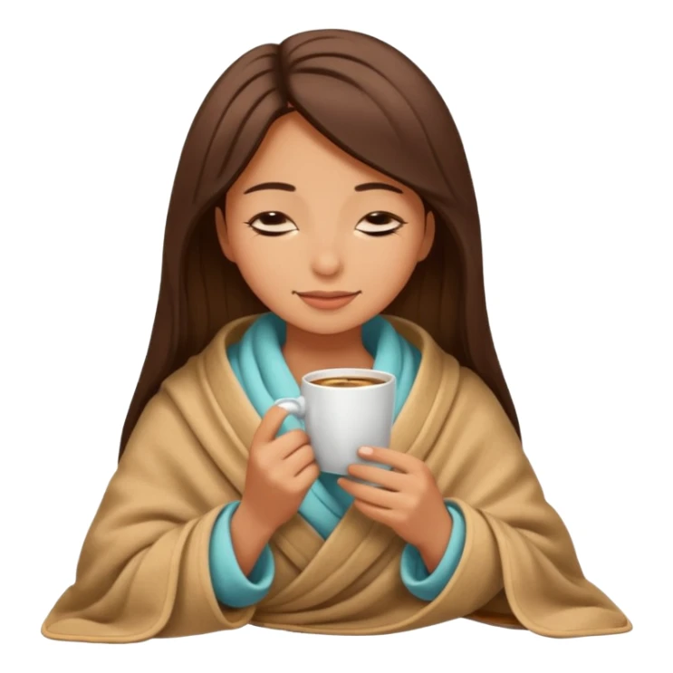 Sasian girl inside a blanket sipping coffee eyes closedemoji sticker