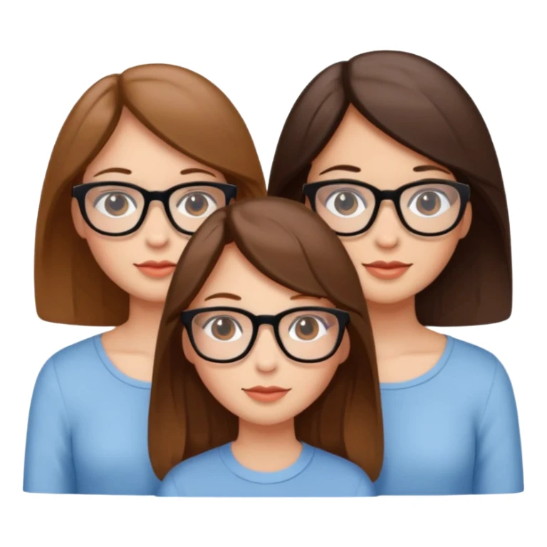 three girls, two brunettes and one light brown-haired with glasses sticker