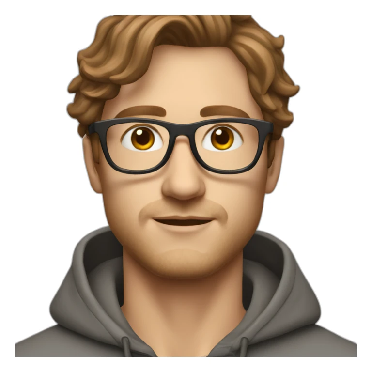 profile white male heart face messy brown tapered hair with clear plastic glasses and hoodie sticker