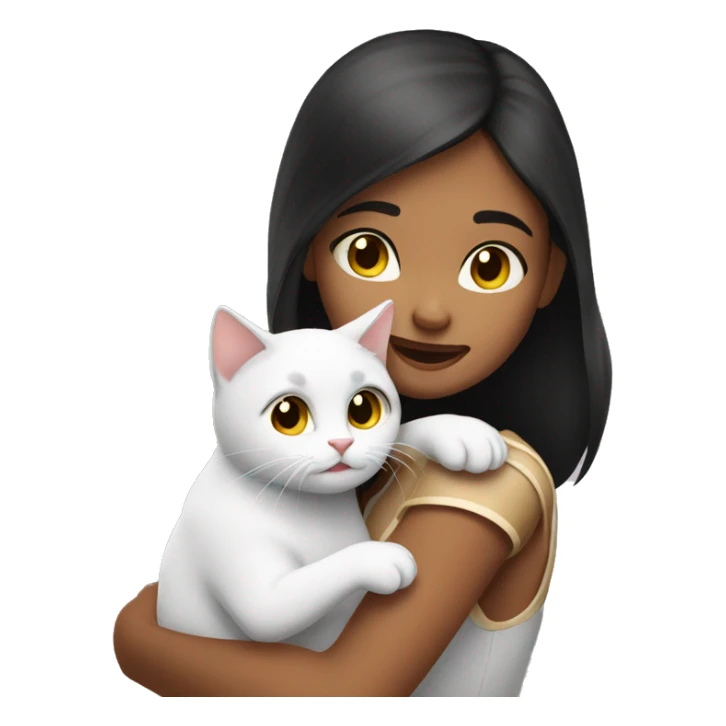 Latin girl hug white cat sticker