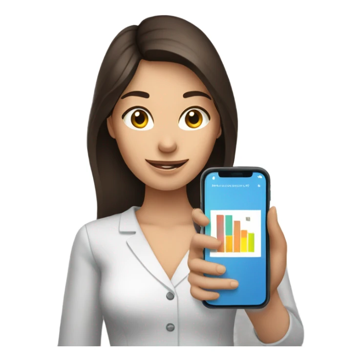 brunet woman smartphone showing charts sticker