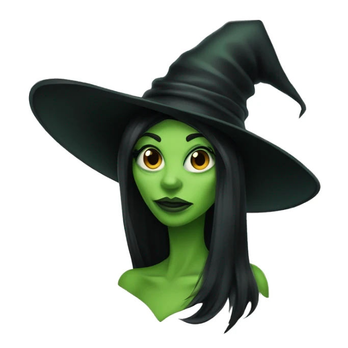 Wicked witch green skin and black hair with witch hat sticker