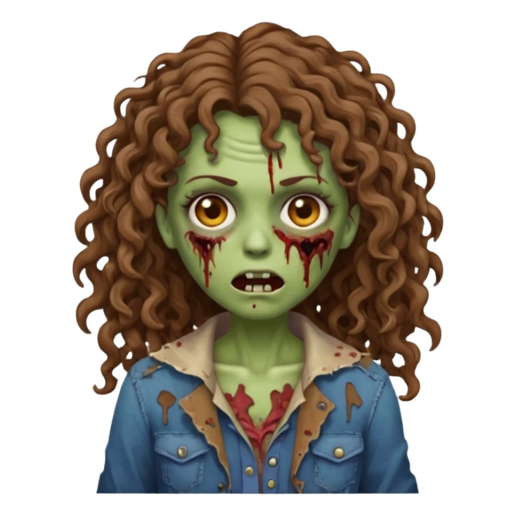 uma mulher zumbi estilo emoji de iphone com cabelos cacheados longos e marrons sticker